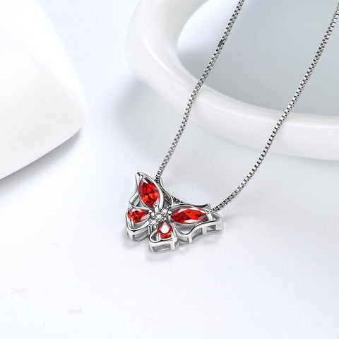 Butterfly Pendant Necklace Birthstone January Garnet - Necklaces - Aurora Tears