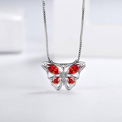 Butterfly Pendant Necklace Birthstone January Garnet - Necklaces - Aurora Tears