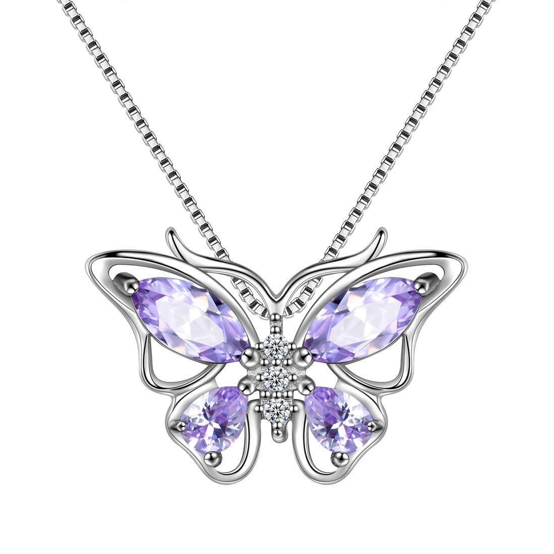 Butterfly Pendant Necklace Birthstone June Alexandrite - Necklaces - Aurora Tears
