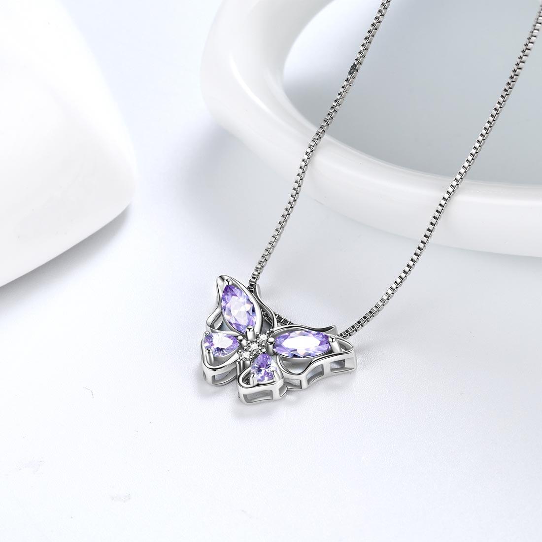 Butterfly Pendant Necklace Birthstone June Alexandrite - Necklaces - Aurora Tears