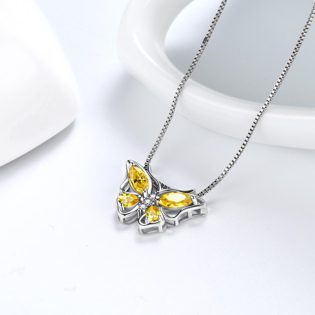 Butterfly Pendant Necklace Birthstone November Citrine - Necklaces - Aurora Tears
