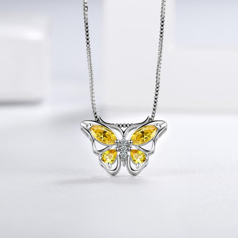 Butterfly Pendant Necklace Birthstone November Citrine - Necklaces - Aurora Tears