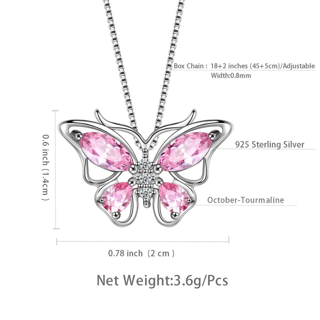 Butterfly Pendant Necklace Birthstone October Tourmaline - Necklaces - Aurora Tears