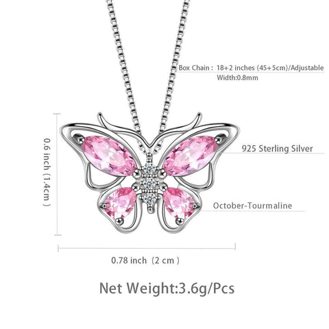 Butterfly Pendant Necklace Birthstone October Tourmaline - Necklaces - Aurora Tears