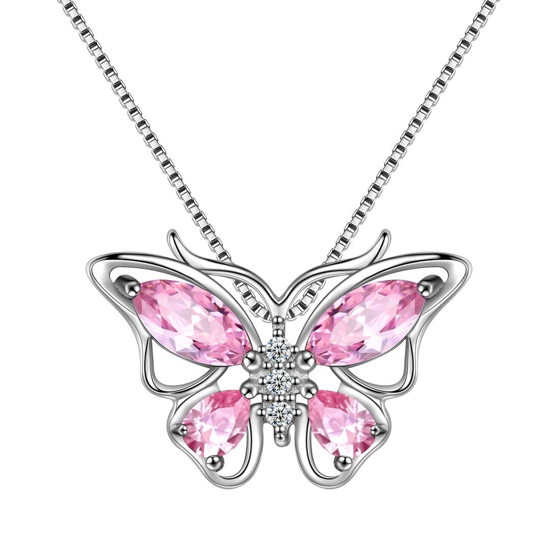Butterfly Pendant Necklace Birthstone October Tourmaline - Necklaces - Aurora Tears