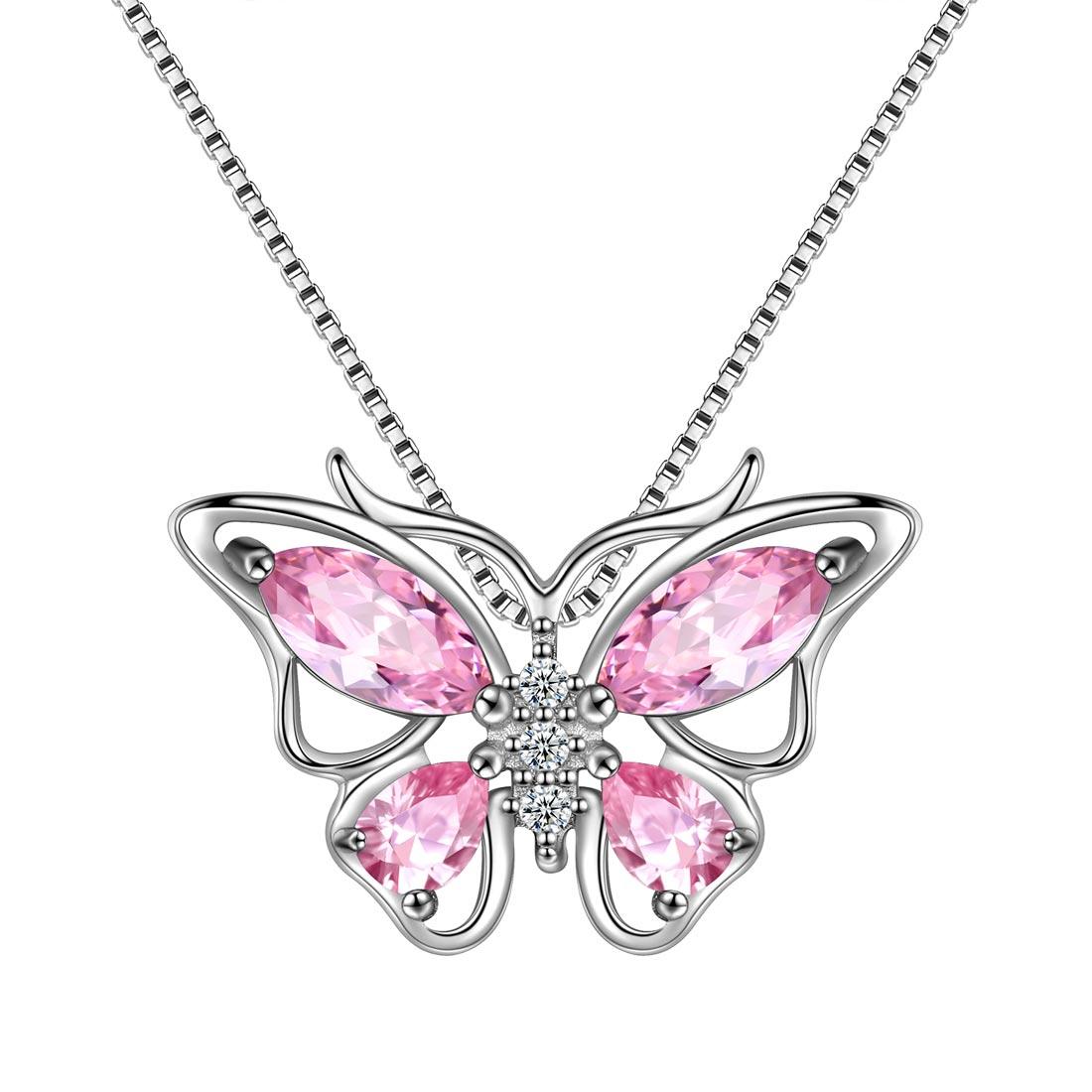 Butterfly Pendant Necklace Birthstone October Tourmaline - Necklaces - Aurora Tears