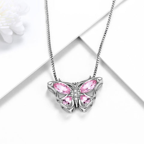 Butterfly Pendant Necklace Birthstone October Tourmaline - Necklaces - Aurora Tears