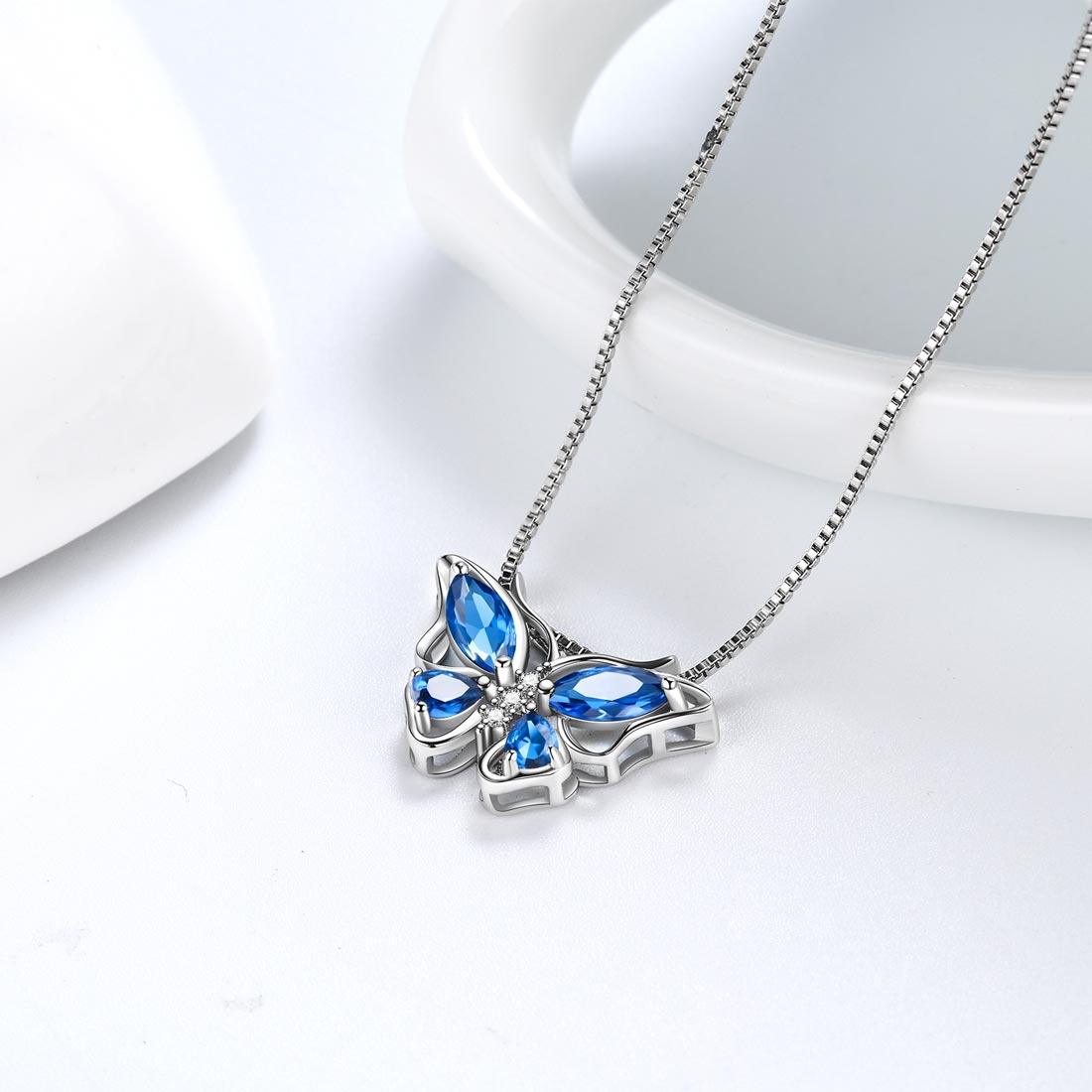 Butterfly Pendant Necklace Birthstone September Sapphire - Necklaces - Aurora Tears