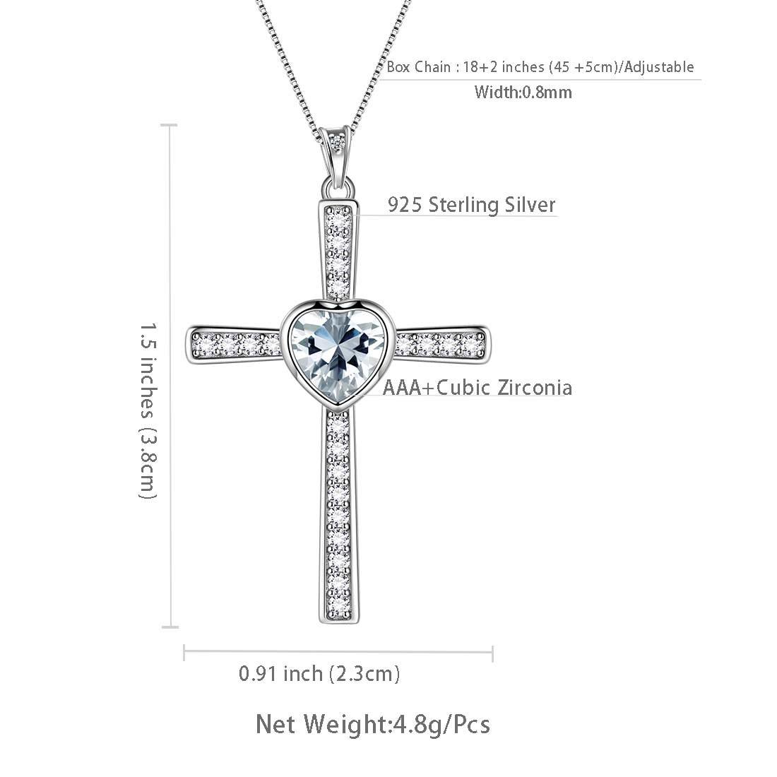 Heart Birthstone April Diamond Cross Necklace - Necklaces - Aurora Tears