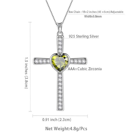 Heart Birthstone August Peridot Cross Necklace - Necklaces - Aurora Tears