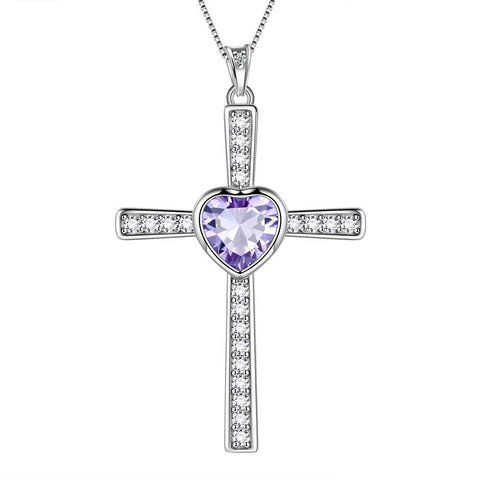 Heart Birthstone June Alexandrite Cross Necklace - Necklaces - Aurora Tears