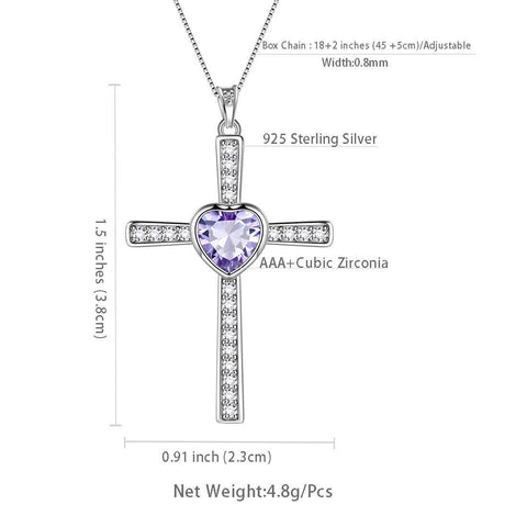 Heart Birthstone June Alexandrite Cross Necklace - Necklaces - Aurora Tears