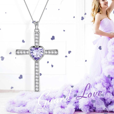 Heart Birthstone June Alexandrite Cross Necklace - Necklaces - Aurora Tears