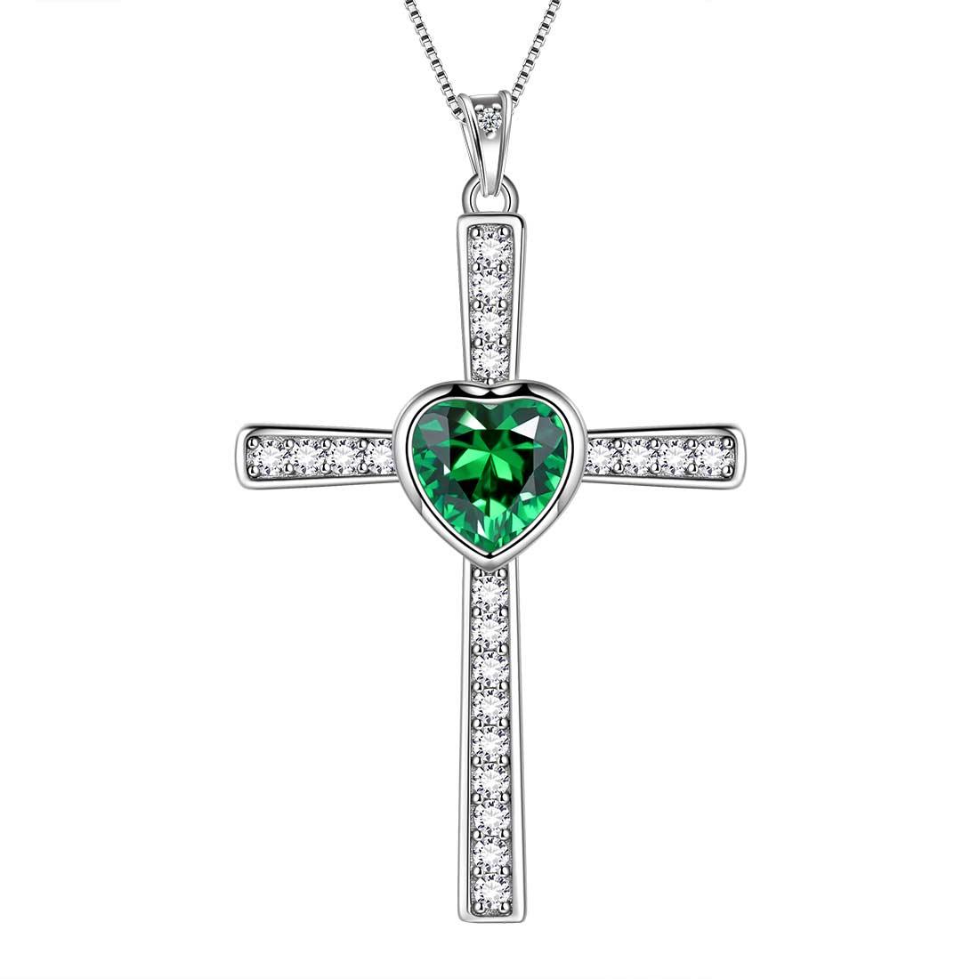 Cross Necklaces Heart Pendant Chain Birthstone 925 Sterling Silver - Necklaces - Aurora Tears Jewelry