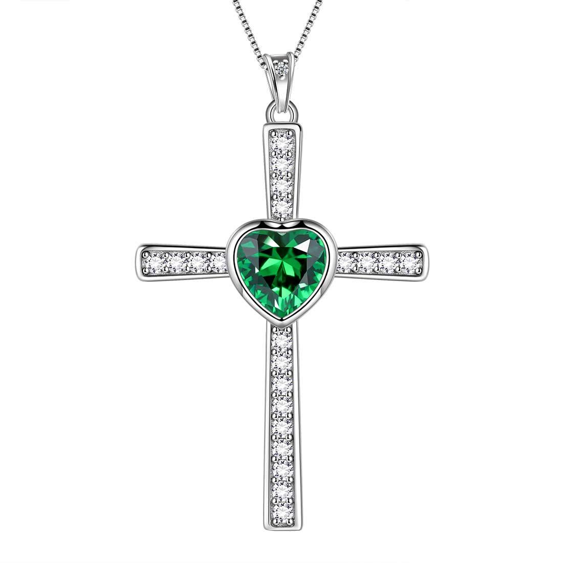 Cross Necklaces Heart Pendant Chain Birthstone 925 Sterling Silver - Necklaces - Aurora Tears Jewelry