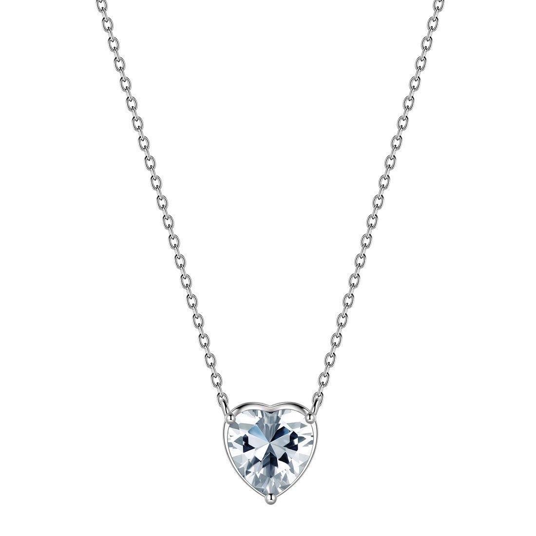 Birthstone Pendant Hearts Necklaces Sterling Silver April-Diamond Aurora Tears Jewelry
