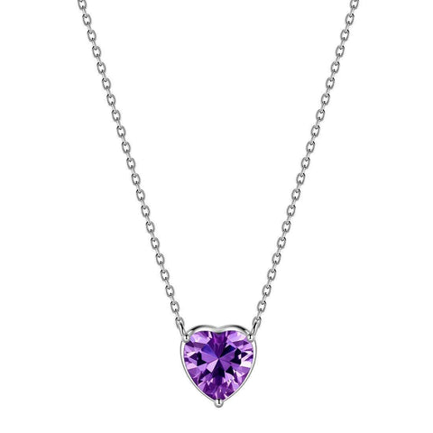 Birthstone Pendant Hearts Necklaces Sterling Silver February-Amethyst Aurora Tears Jewelry