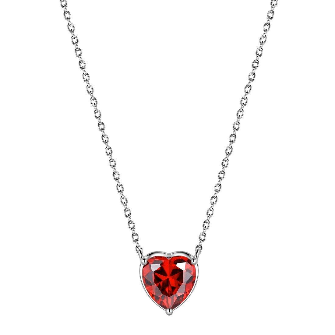 Birthstone Pendant Hearts Necklaces Sterling Silver January-Garnet Aurora Tears Jewelry
