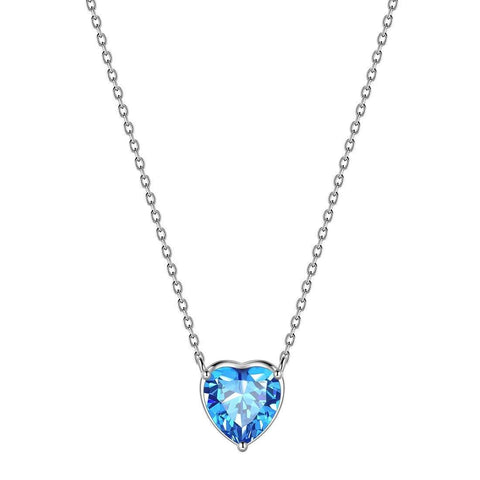 Birthstone Pendant Hearts Necklaces Sterling Silver March-Aquamarine Aurora Tears Jewelry