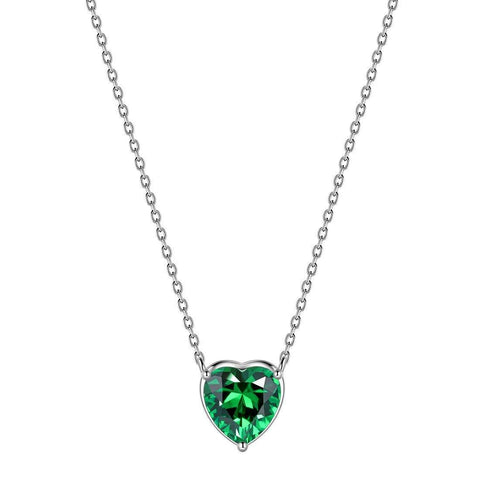 Birthstone Pendant Hearts Necklaces Sterling Silver May-Emerald Aurora Tears Jewelry