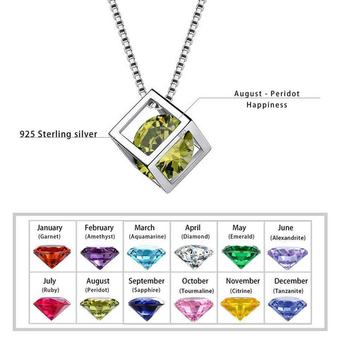 3D Cube Birthstone August Peridot Necklace Sterling Silver - Necklaces - Aurora Tears
