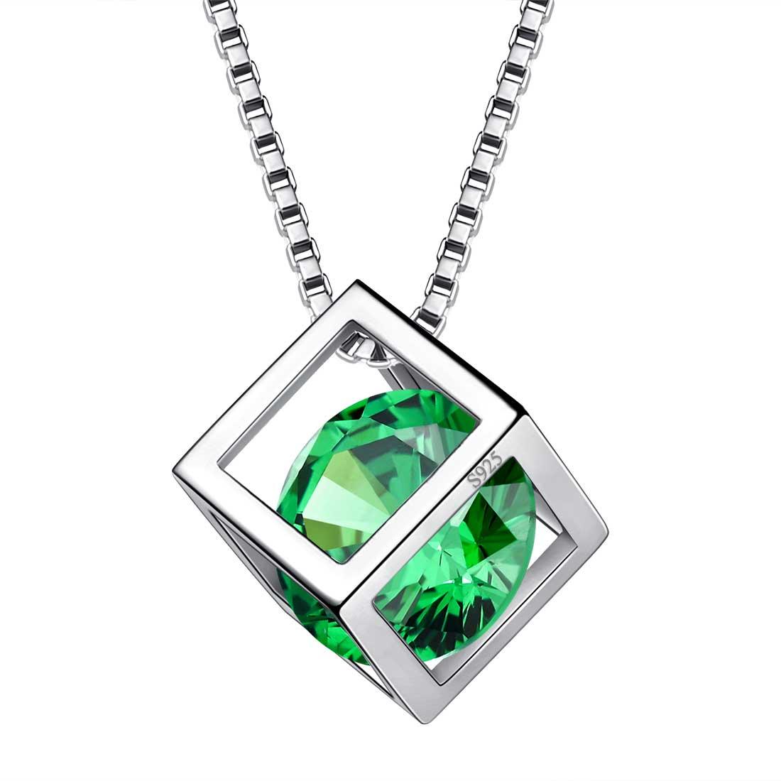 Women Birthstone Pendant Necklaces Sterling Silver - 3D Cube - Necklaces - Aurora Tears Jewelry