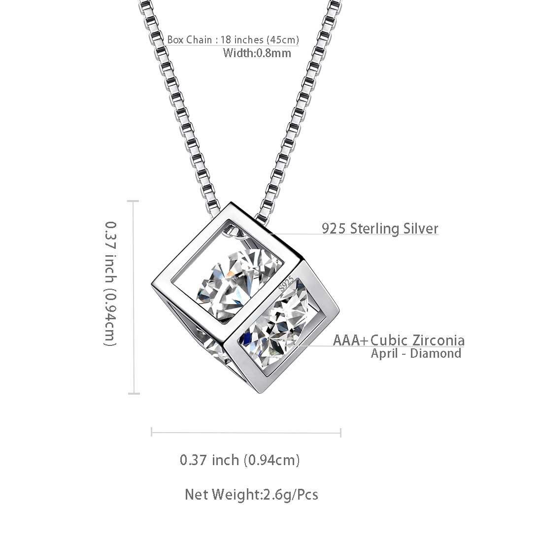 3D Cube Birthstone April Diamond Necklace Sterling Silver - Necklaces - Aurora Tears