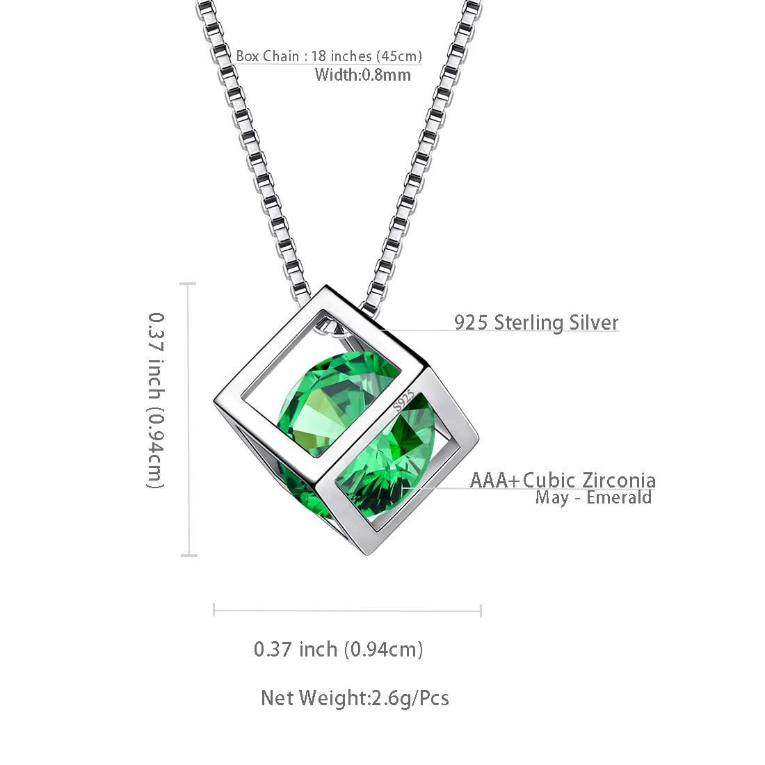 3D Cube Birthstone May Emerald Necklace Sterling Silver - Necklaces - Aurora Tears