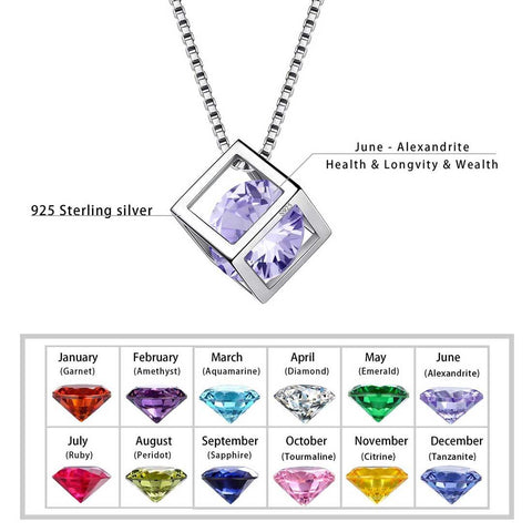3D Cube Birthstone June Alexandrite Necklace Sterling Silver - Necklaces - Aurora Tears