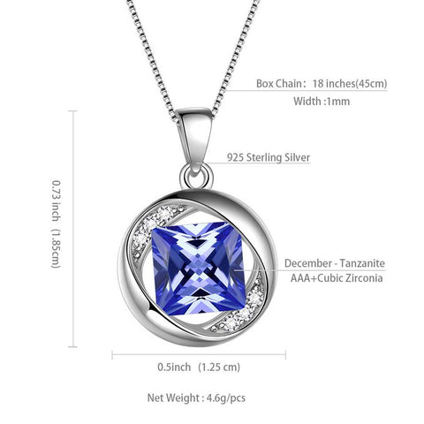 Round Birthstone December Tanzanite Necklace Pendant - Necklaces - Aurora Tears