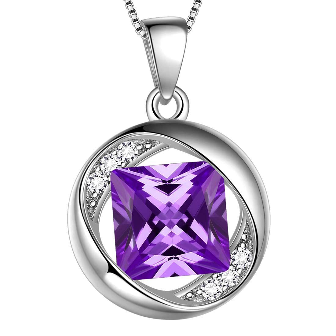 Round Birthstone February Amethyst Necklace Pendant - Necklaces - Aurora Tears