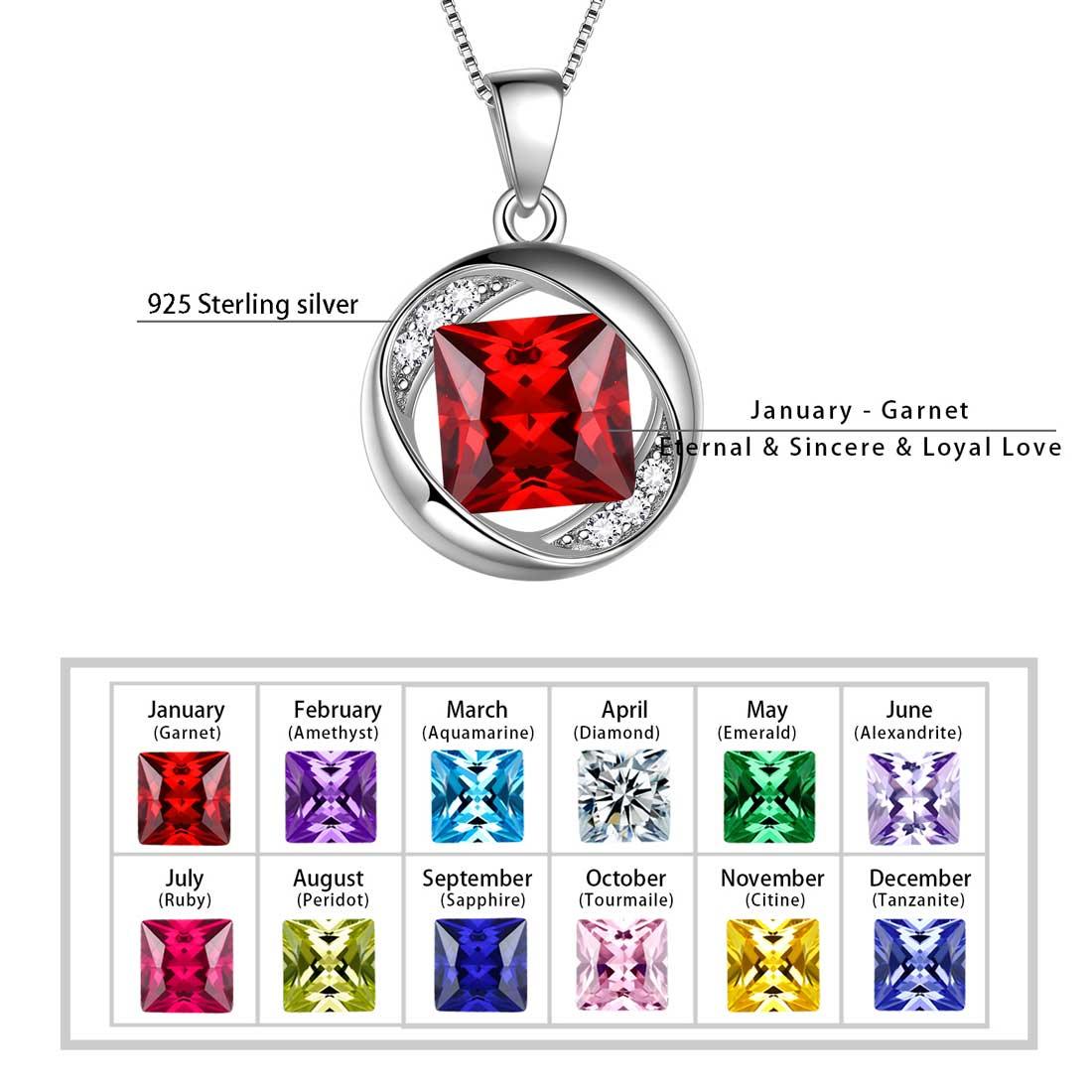 Round Birthstone January Garnet Necklace Pendant - Necklaces - Aurora Tears