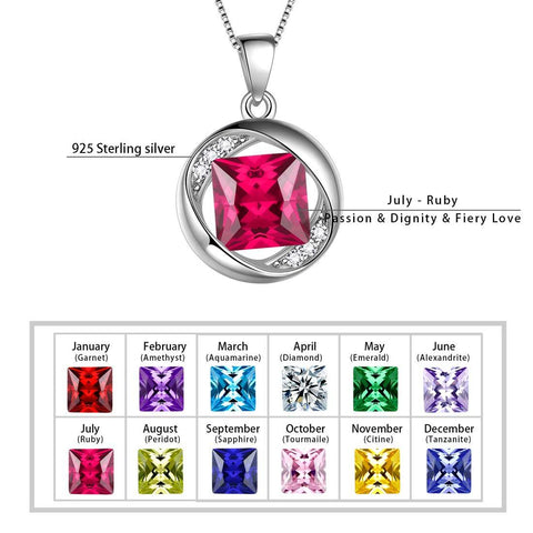 Round Birthstone July Ruby Necklace Pendant - Necklaces - Aurora Tears