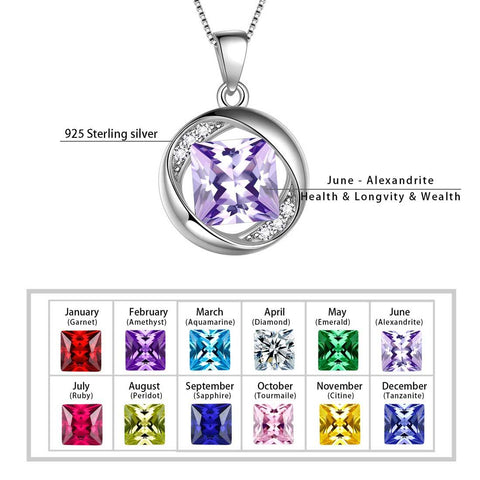 Round Birthstone June Alexandrite Necklace Pendant - Necklaces - Aurora Tears