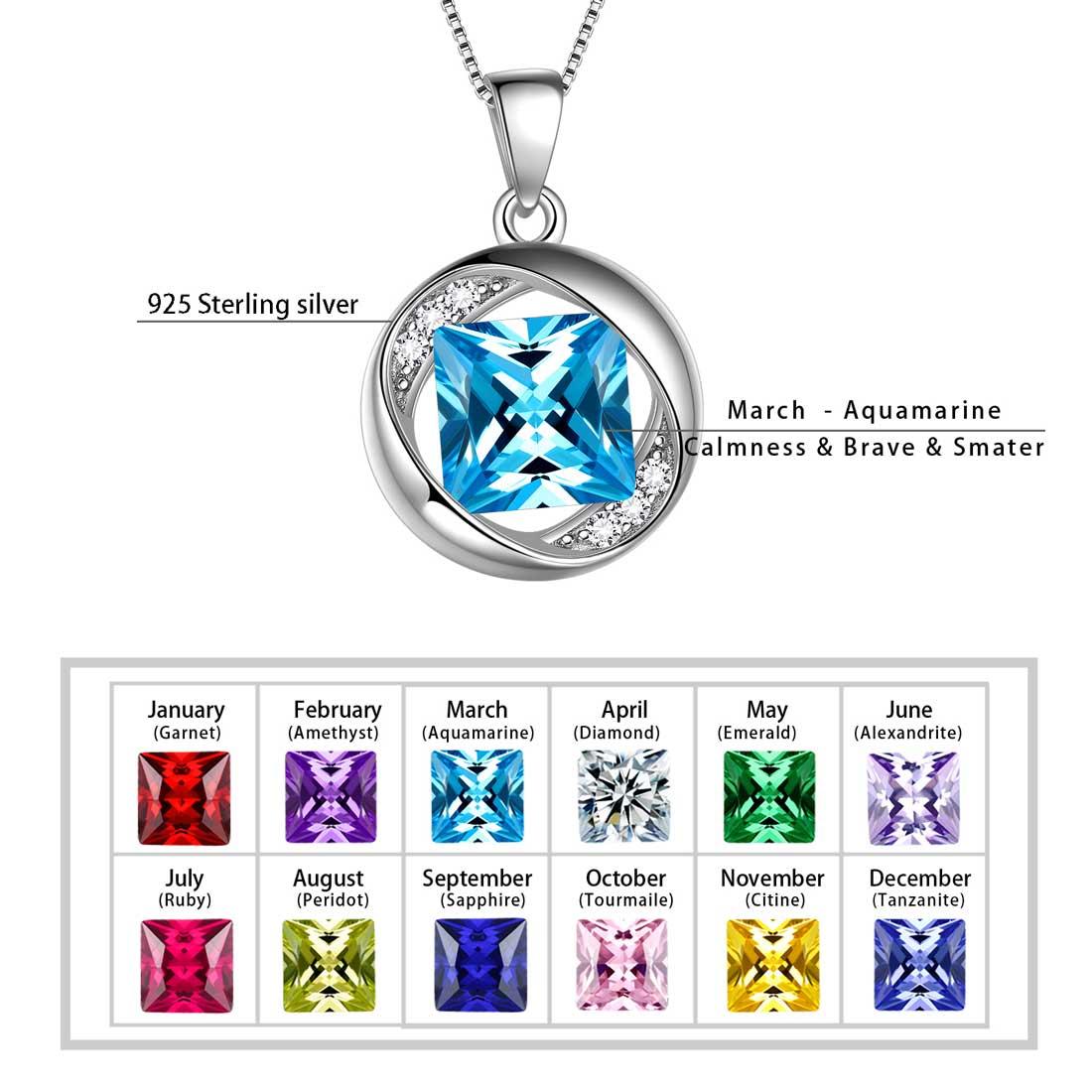 Round Birthstone March Aquamarine Necklace Pendant - Necklaces - Aurora Tears