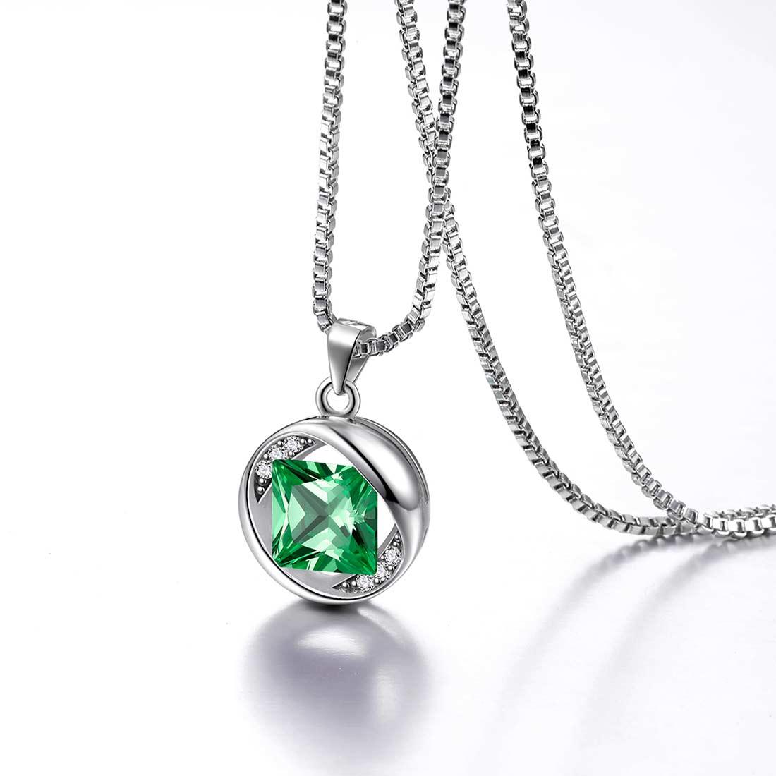 Women Birthstone Pendant Necklaces Sterling Silver - Round - Necklaces - Aurora Tears Jewelry