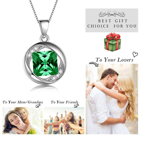 Round Birthstone May Emerald Necklace Pendant - Necklaces - Aurora Tears