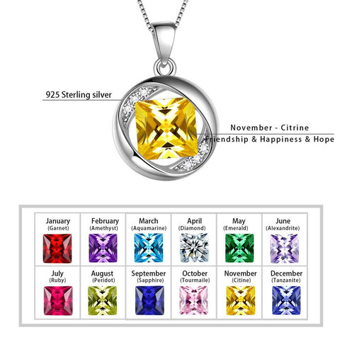Round Birthstone November Citrine Necklace Pendant - Necklaces - Aurora Tears