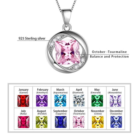 Round Birthstone October Tourmaline Necklace Pendant - Necklaces - Aurora Tears