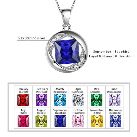 Round Birthstone September Sapphire Necklace Pendant - Necklaces - Aurora Tears