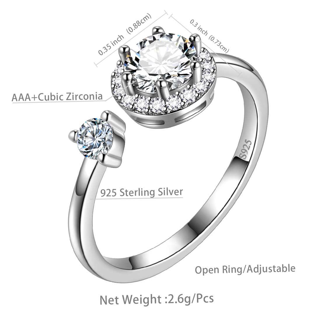 Round Birthstone April Diamond Ring Open Sterling Silver - Rings - Aurora Tears
