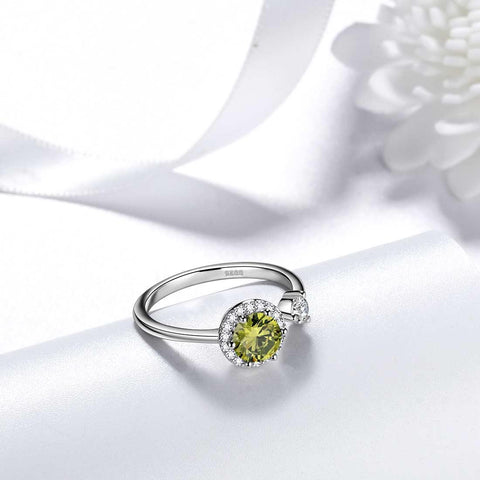 Round Birthstone August Peridot Ring Open Sterling Silver - Rings - Aurora Tears