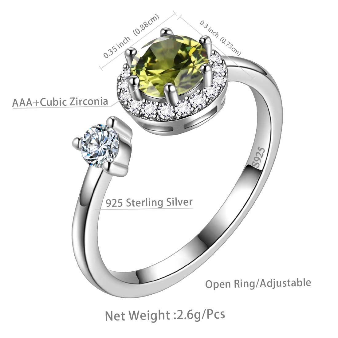 Round Birthstone August Peridot Ring Open Sterling Silver - Rings - Aurora Tears