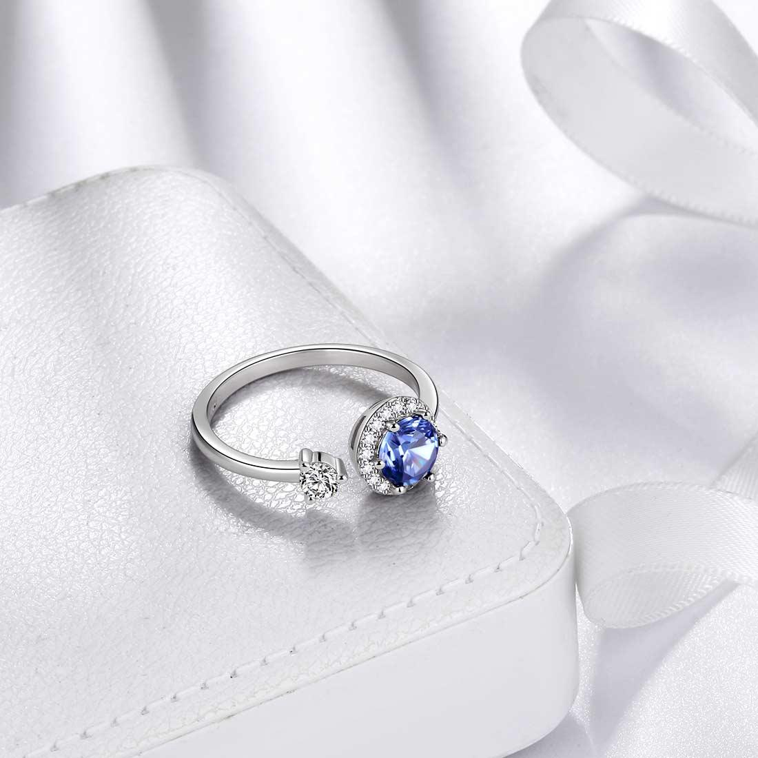 Round Birthstone December Tanzanite Ring Open Sterling Silver - Rings - Aurora Tears