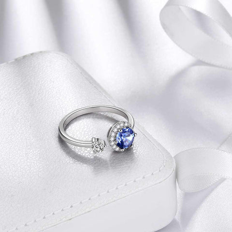 Round Birthstone December Tanzanite Ring Open Sterling Silver - Rings - Aurora Tears