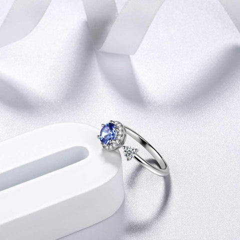 Round Birthstone December Tanzanite Ring Open Sterling Silver - Rings - Aurora Tears
