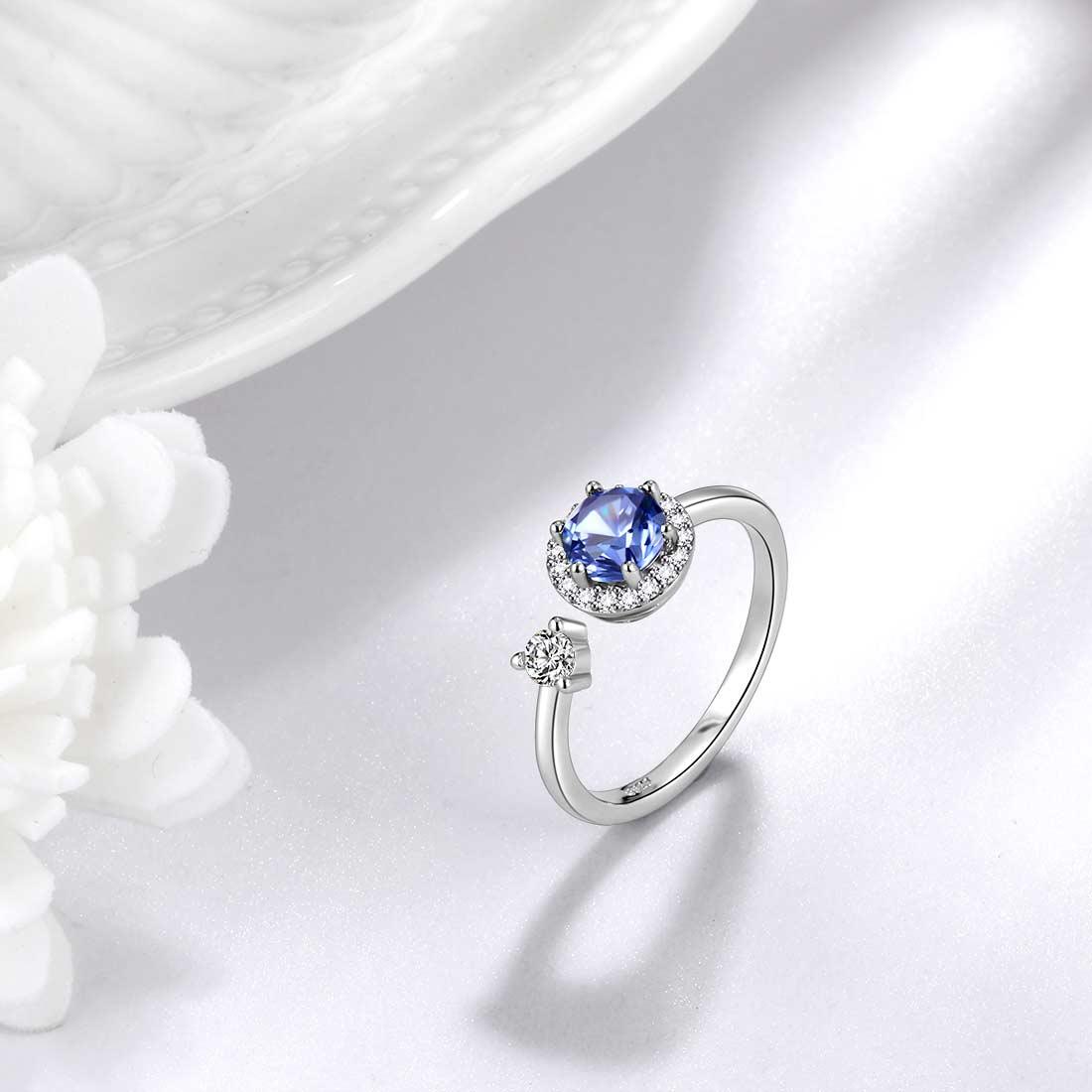 Round Birthstone December Tanzanite Ring Open Sterling Silver - Rings - Aurora Tears