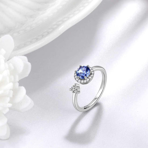 Round Birthstone December Tanzanite Ring Open Sterling Silver - Rings - Aurora Tears