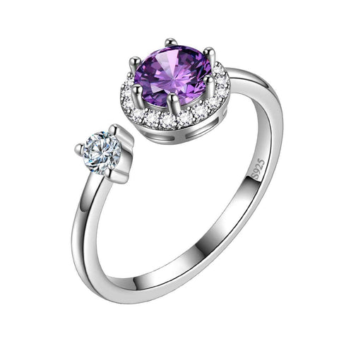 Round Birthstone February Amethyst Ring Open Sterling Silver - Rings - Aurora Tears