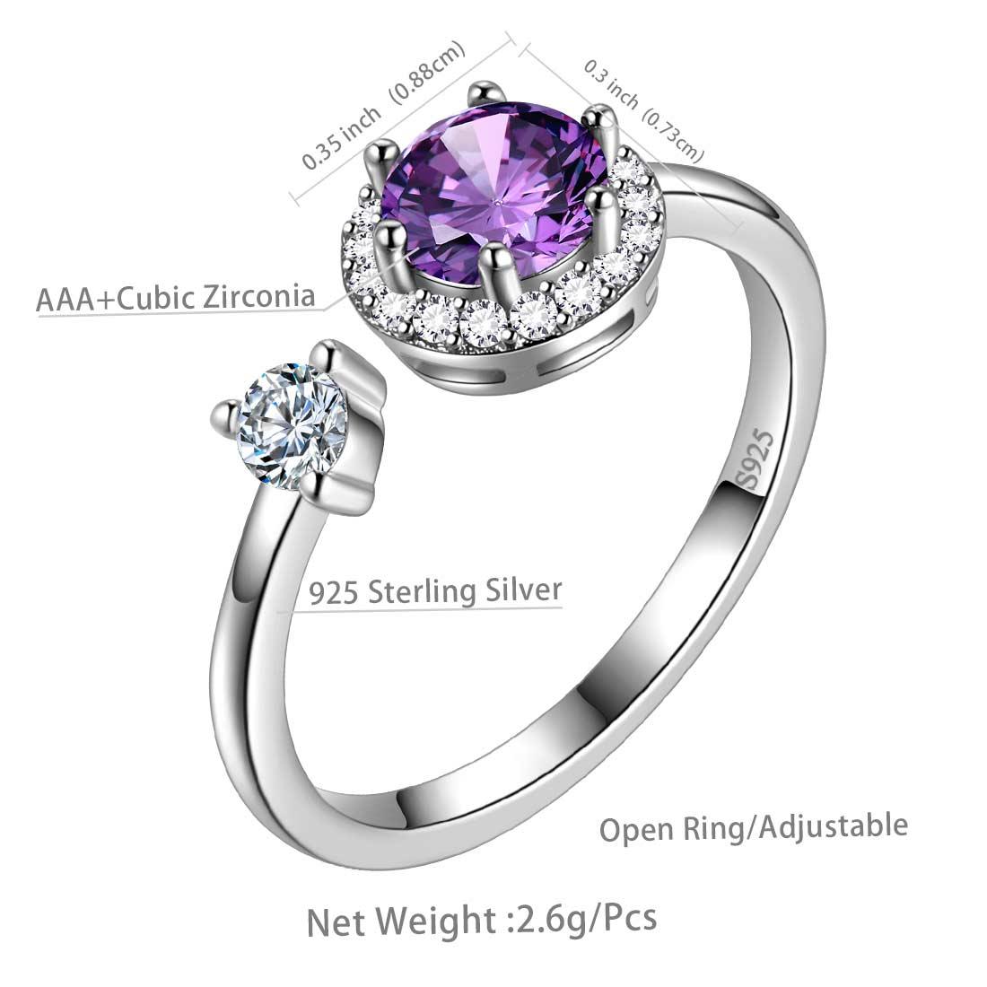 Round Birthstone February Amethyst Ring Open Sterling Silver - Rings - Aurora Tears
